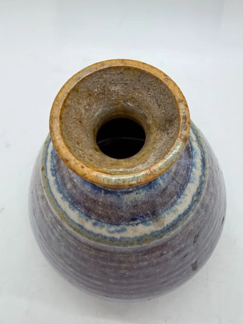 Studio Art Pottery Bud Vase Weed Pot Blue Purple Drip Stoneware Signed 4.5